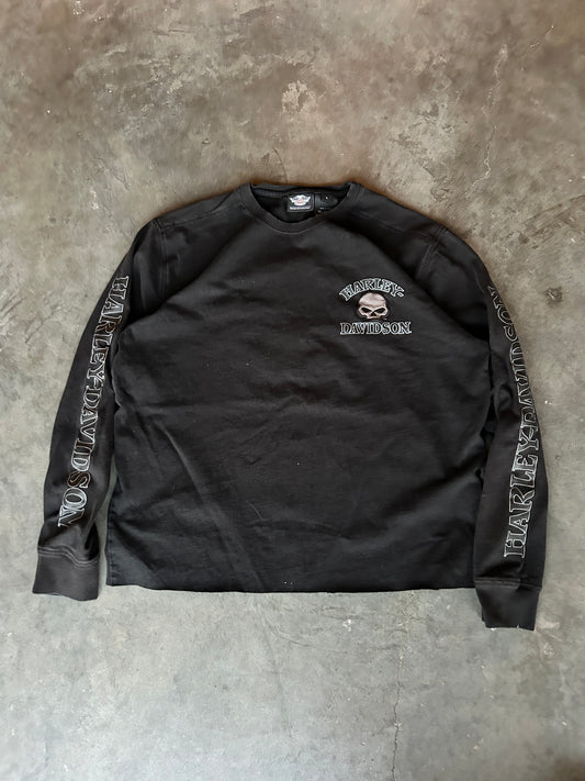 Black Cropped Harley Sleeve Spellout LS Shirt (L)