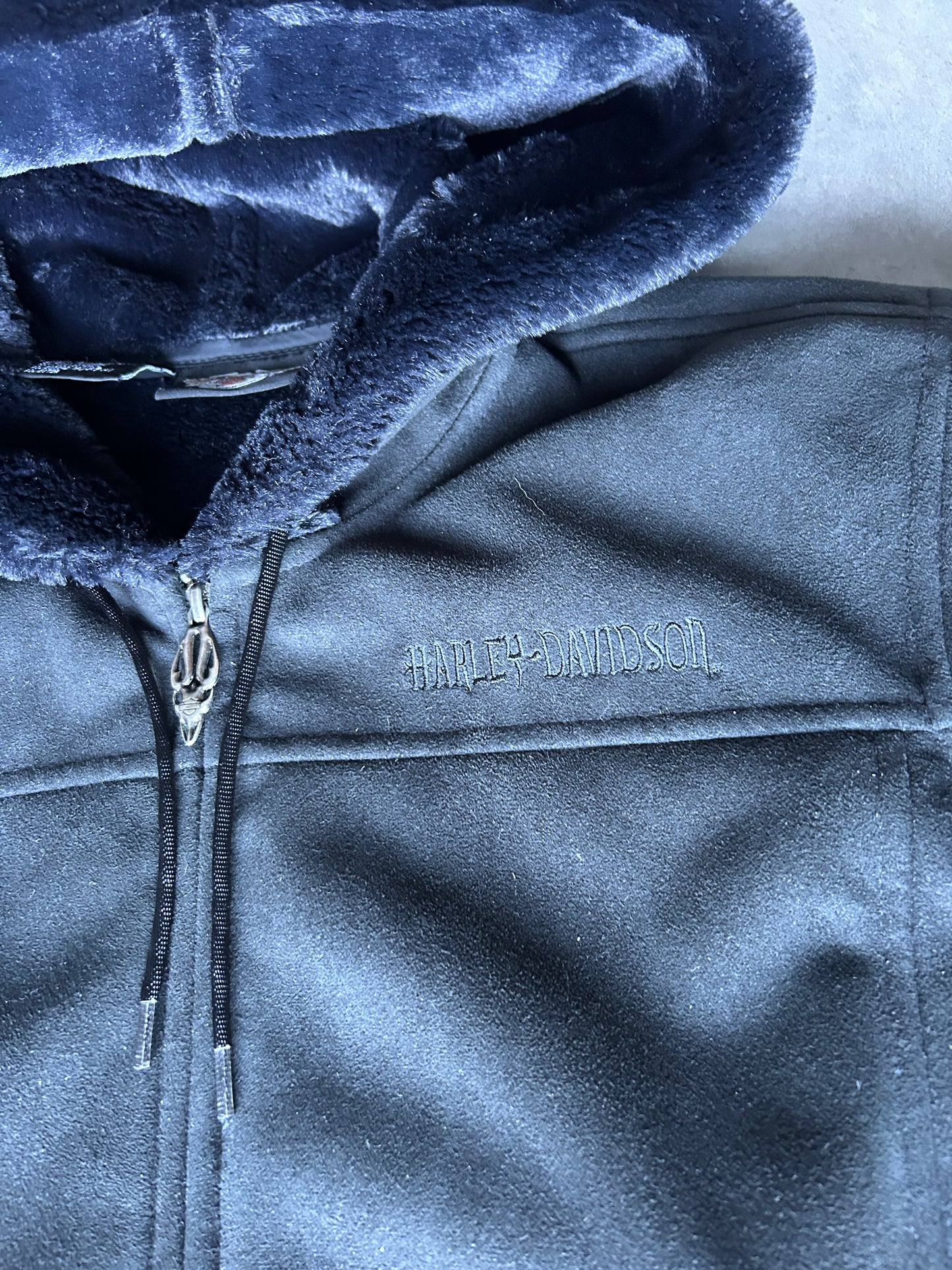 Y2K Suede Fur Lined Harley Zip Hoodie (XL)