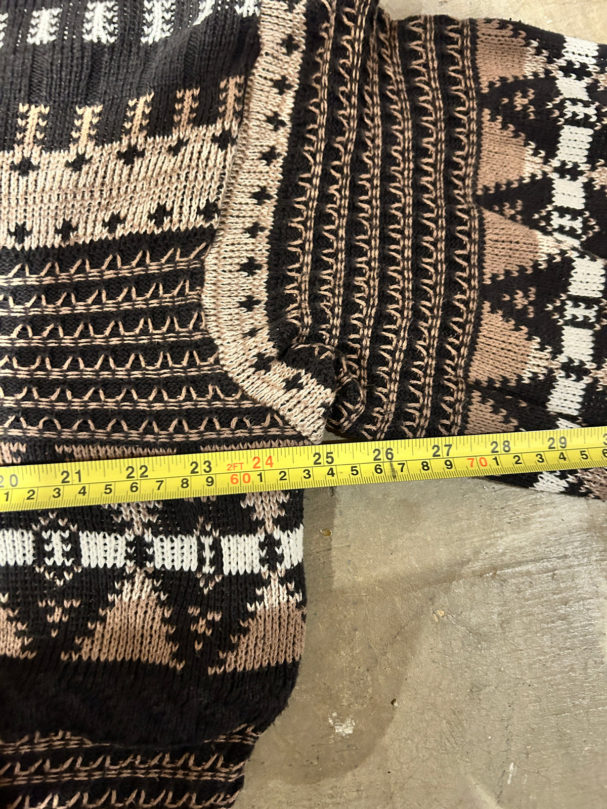 Vintage Brown Collared Patterned Knit Sweater (L)