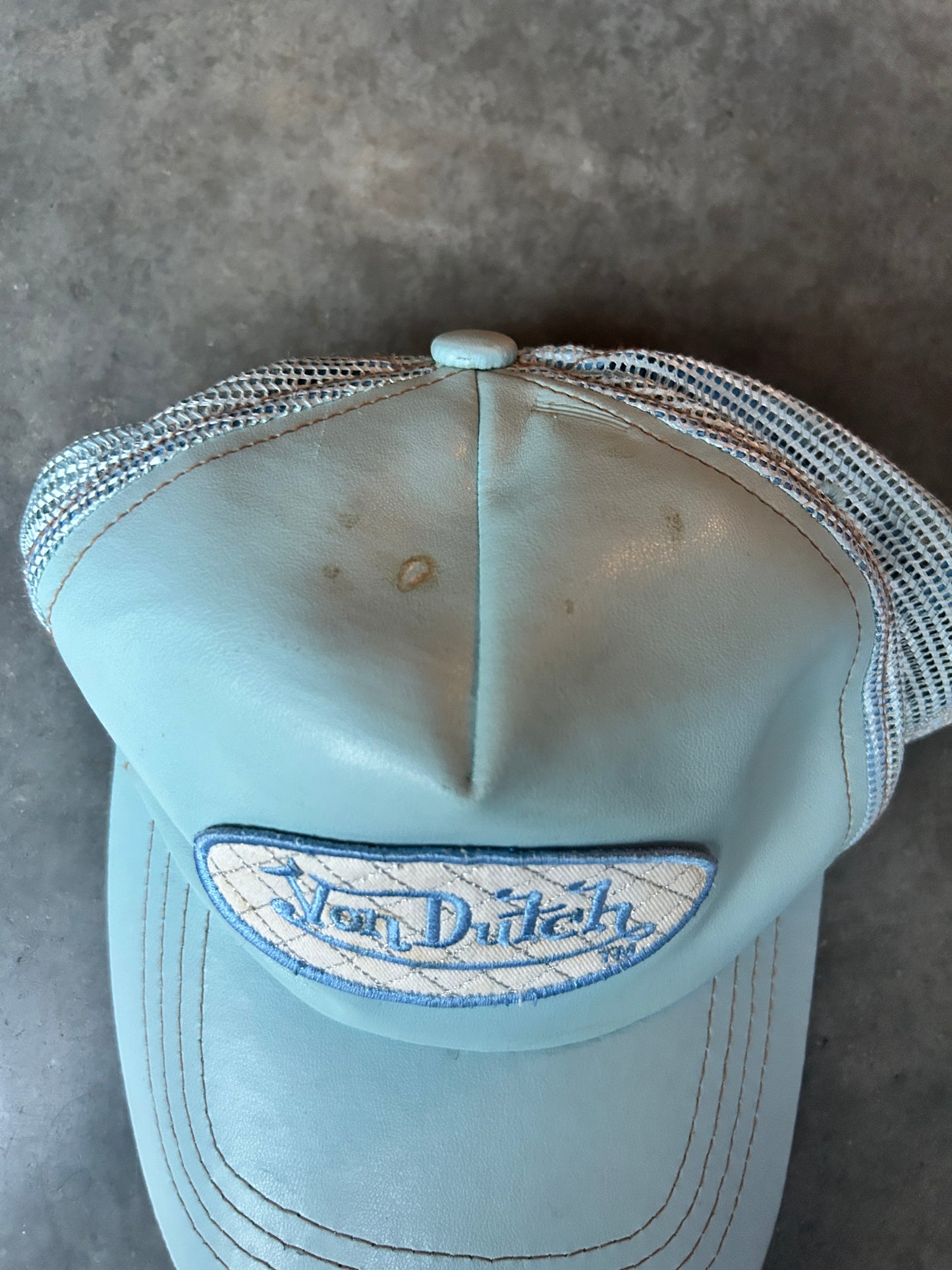 Y2K Baby Blue Leather Von Dutch Hat