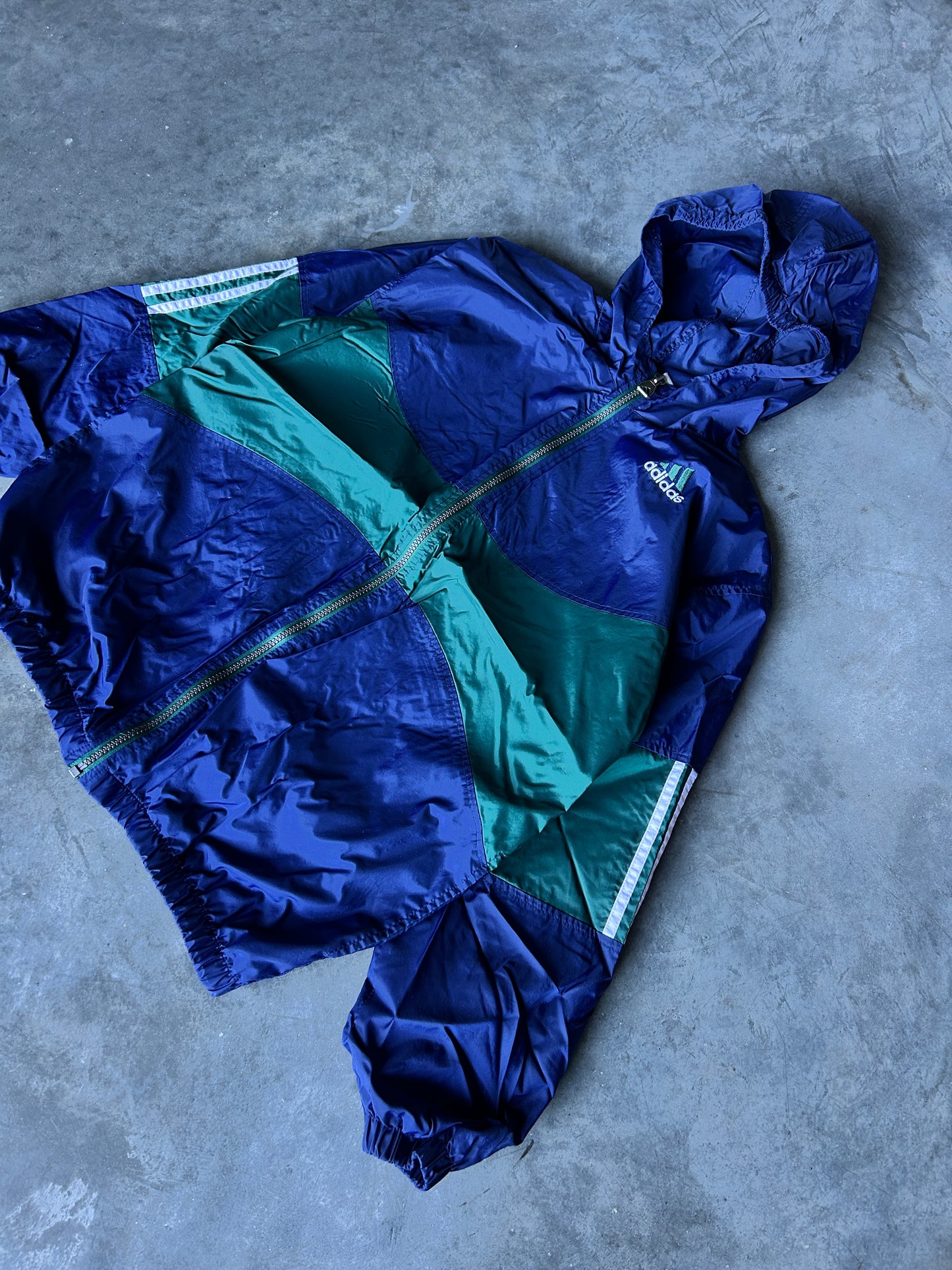 Vintage Blue and Green Adidas Zip Windbreaker (L)