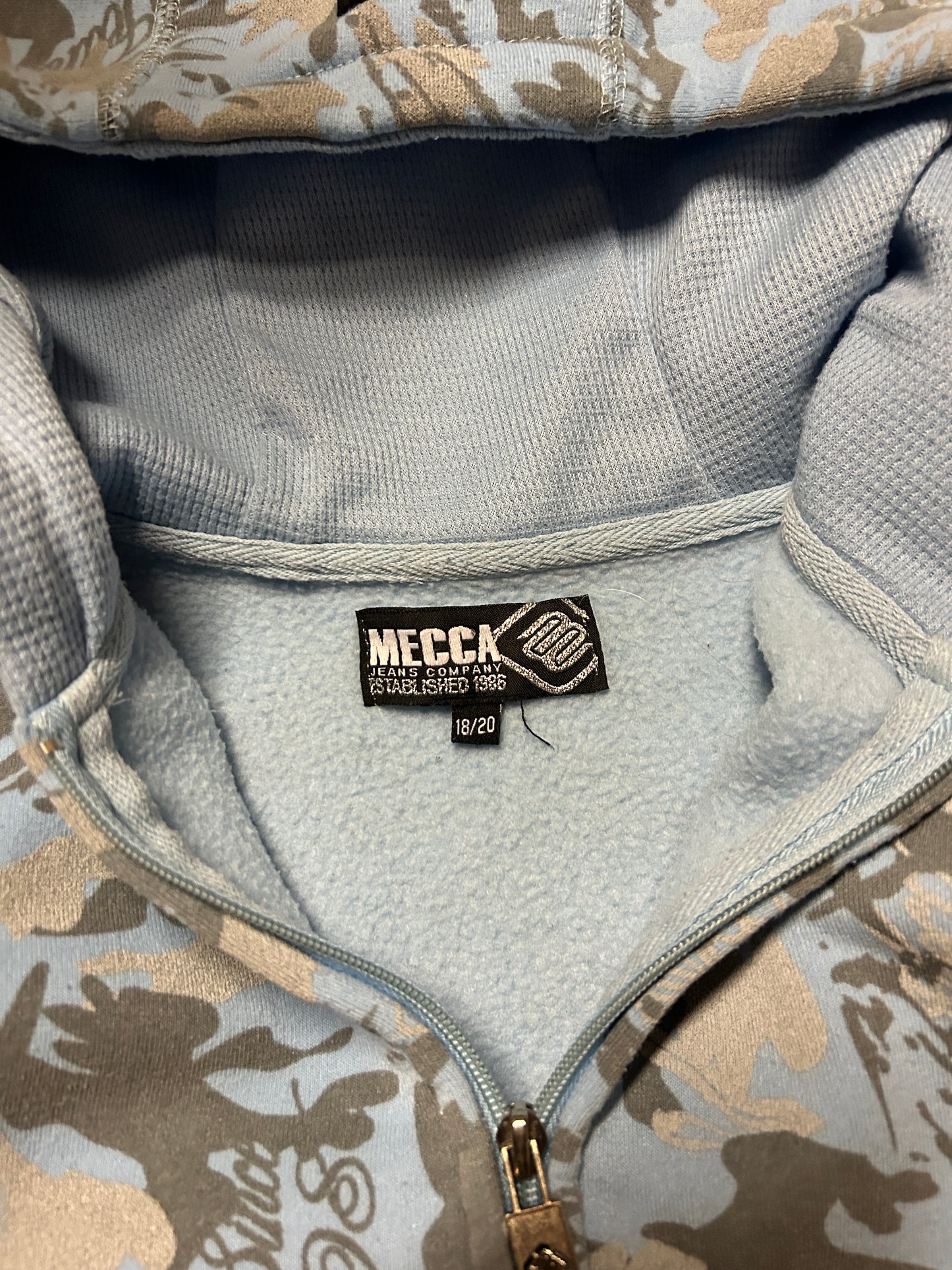 Y2K Mecca Blue Camo Waffle Lined Zip Hoodie (S)