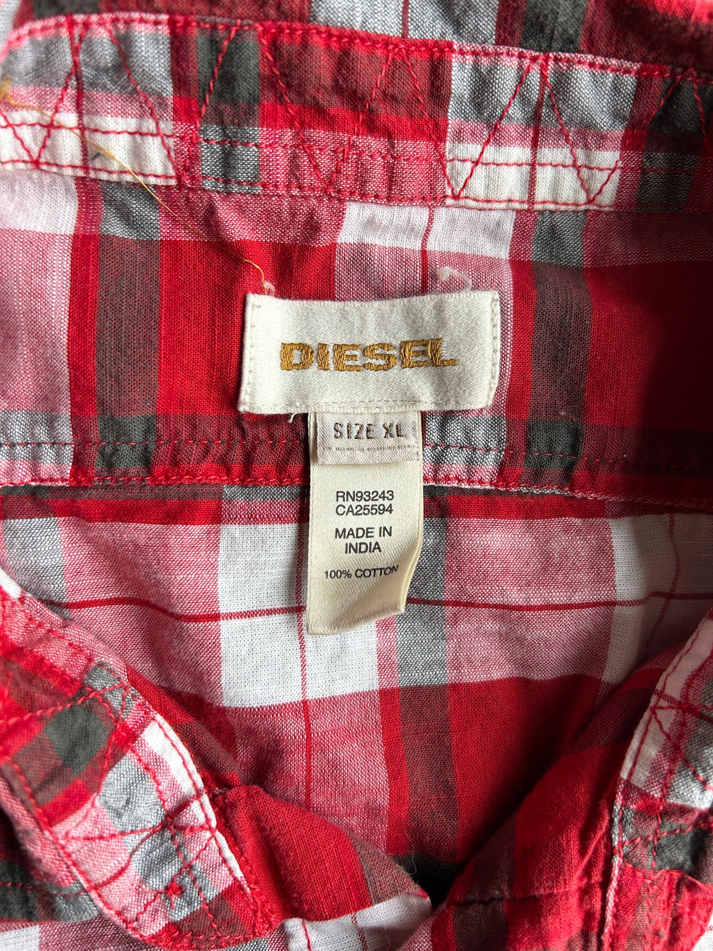 Y2K Red Plaid Diesel Button Up Shirt (XL)
