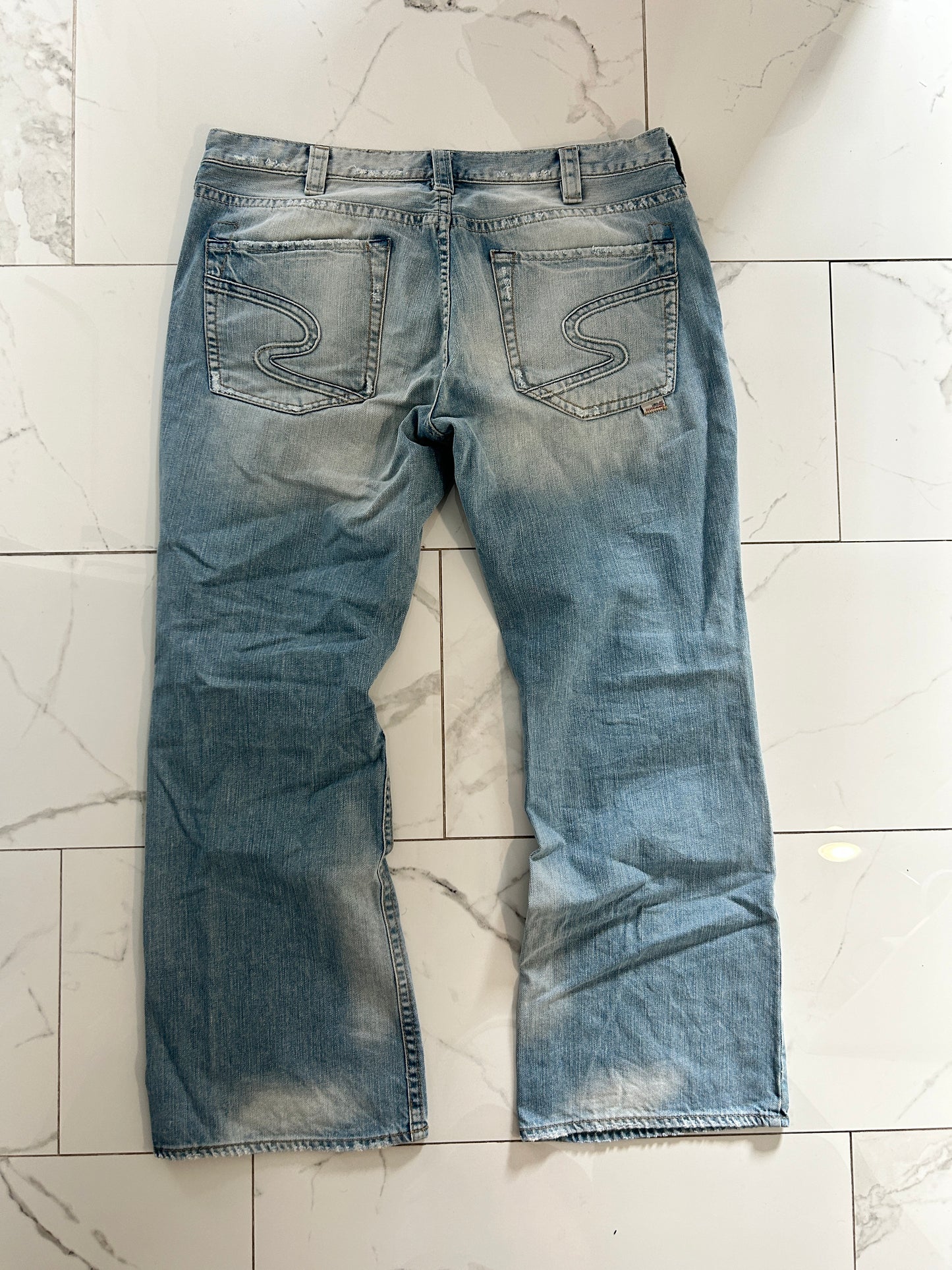 Vintage Silver Acidwash Bootcut Jeans (fit 36x32)