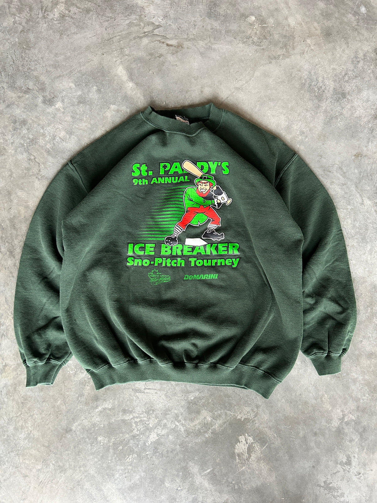 Vintage Forest Green St Pattys Baseball Crew (L/XL)