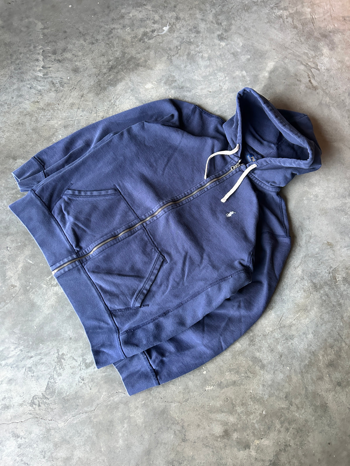 Chunky Navy Blue Polo Zip Hoodie (XL)