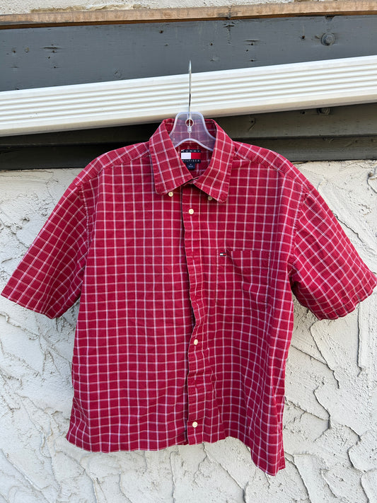 Cropped Red Tommy Hilfiger Button Up (M)