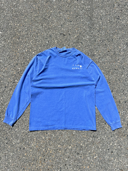 Faded Blue Hawaii North Shore Back Spell-out LS Shirt (L)