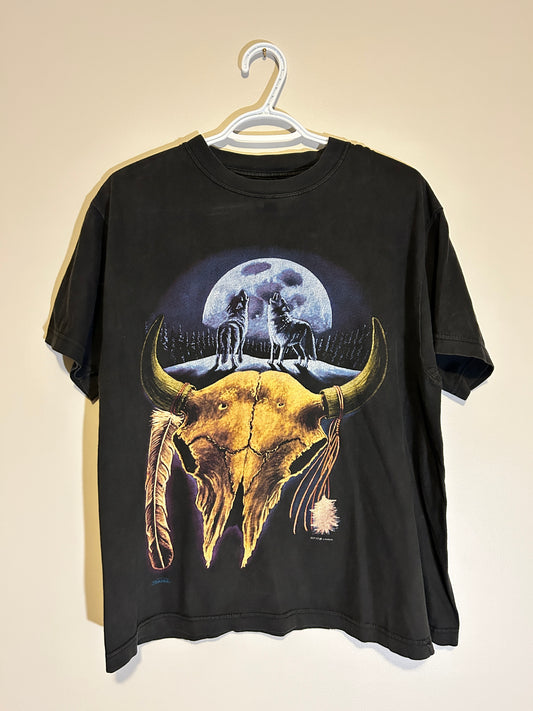 Vintage Faded Wolf Skull Tee (L)