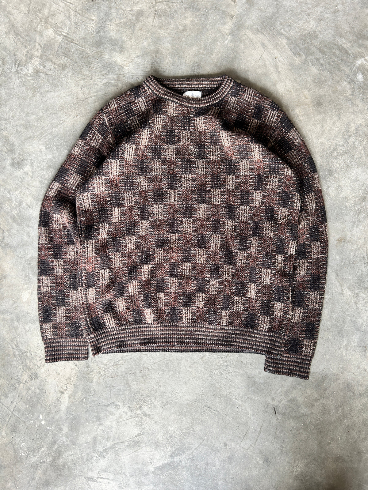 Vintage Outline Brown Square Patterned Knit Sweater (M)