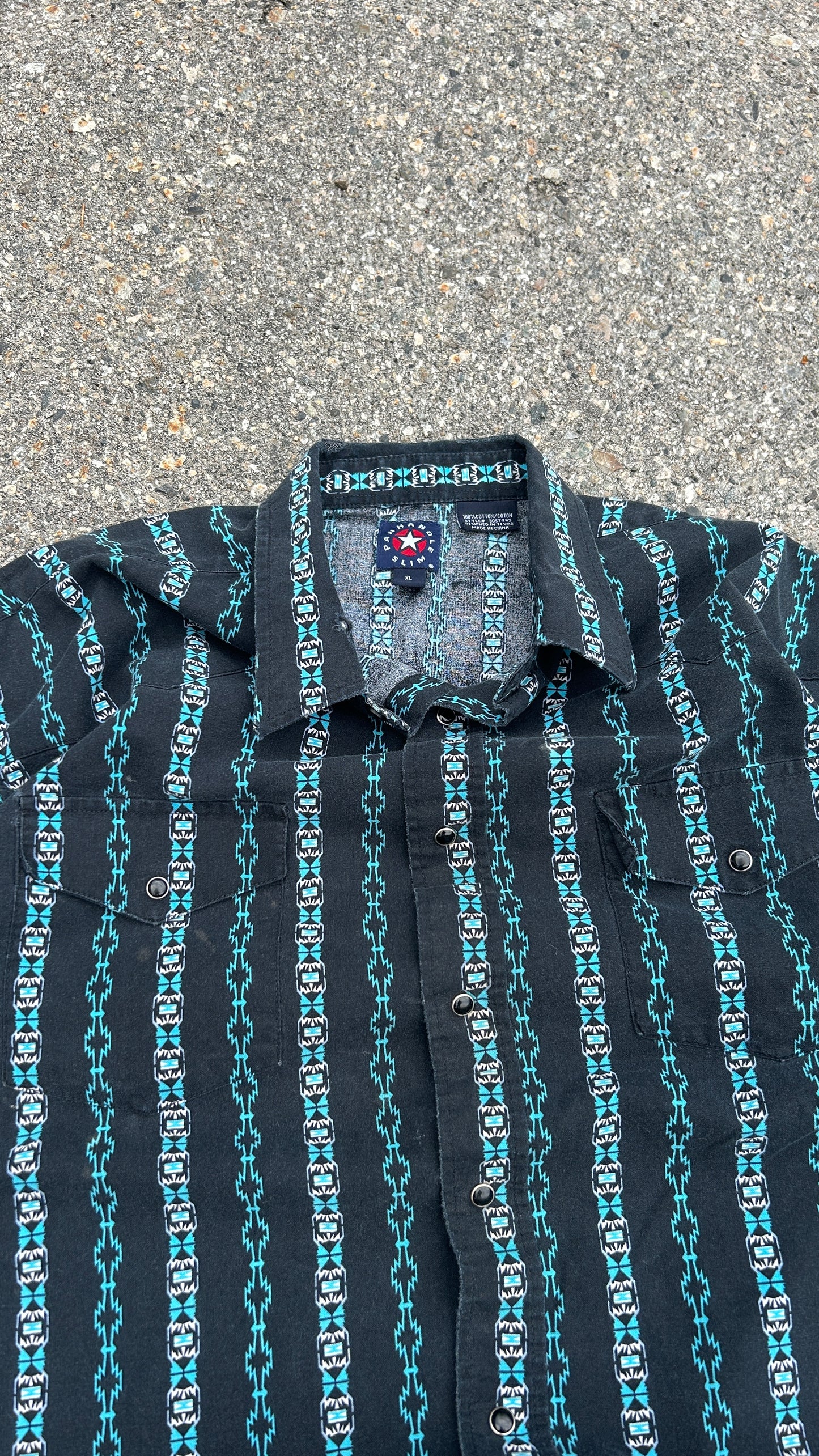 Vintage Turquoise Print Western Shirt (XL)