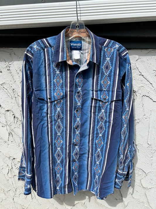 Vintage Wrangler Blue Diamond Western Button Up (XL)