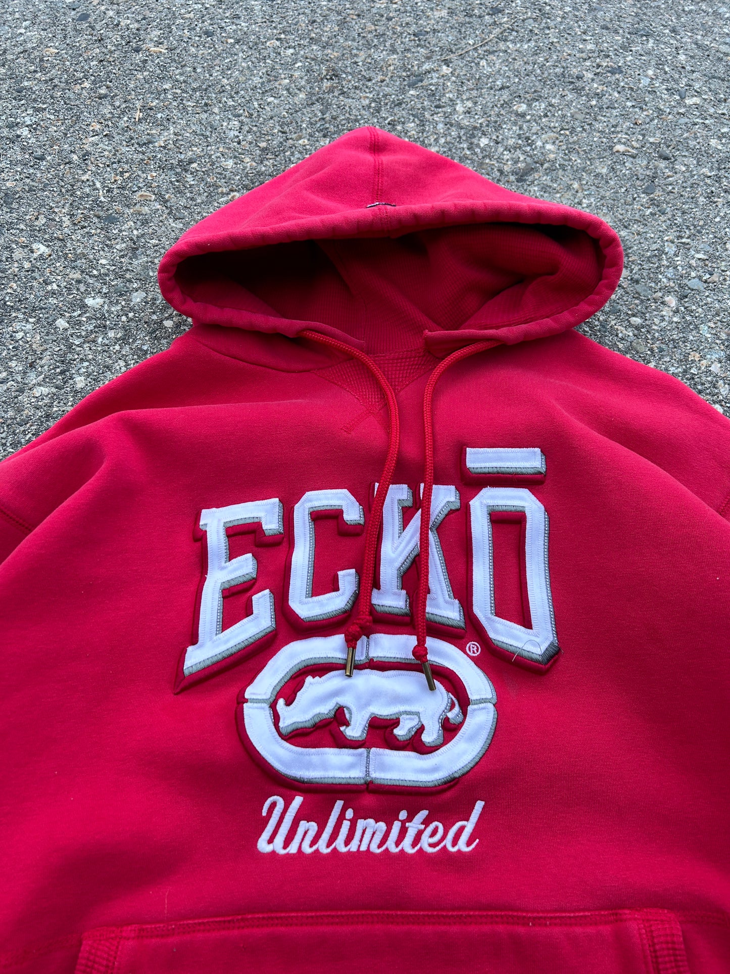 Y2K Red Waffle Lined Ecko Hoodie (L)