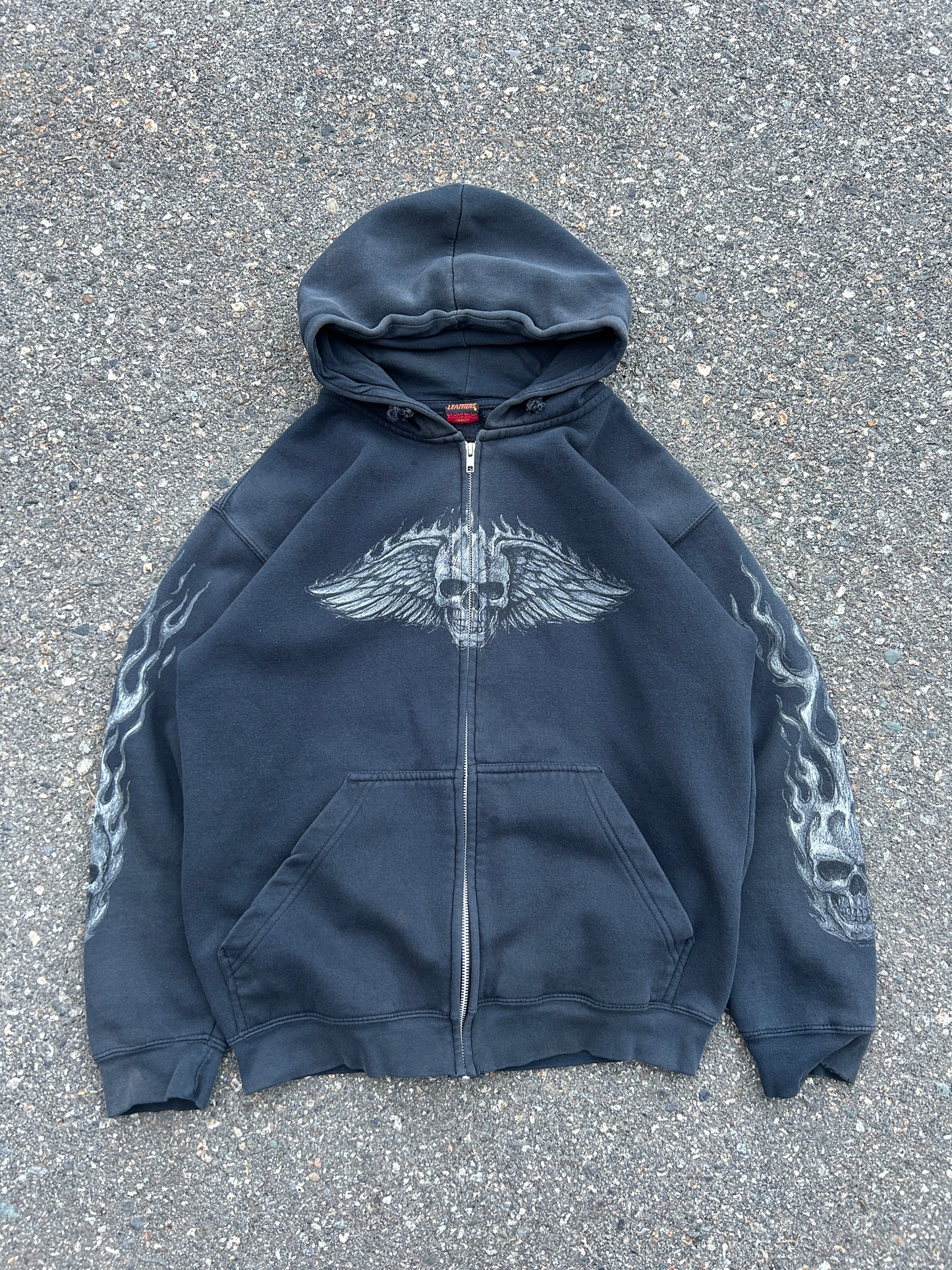 2010 Faded Hot Leathers Flaming Skull Zip Hoodie (M)